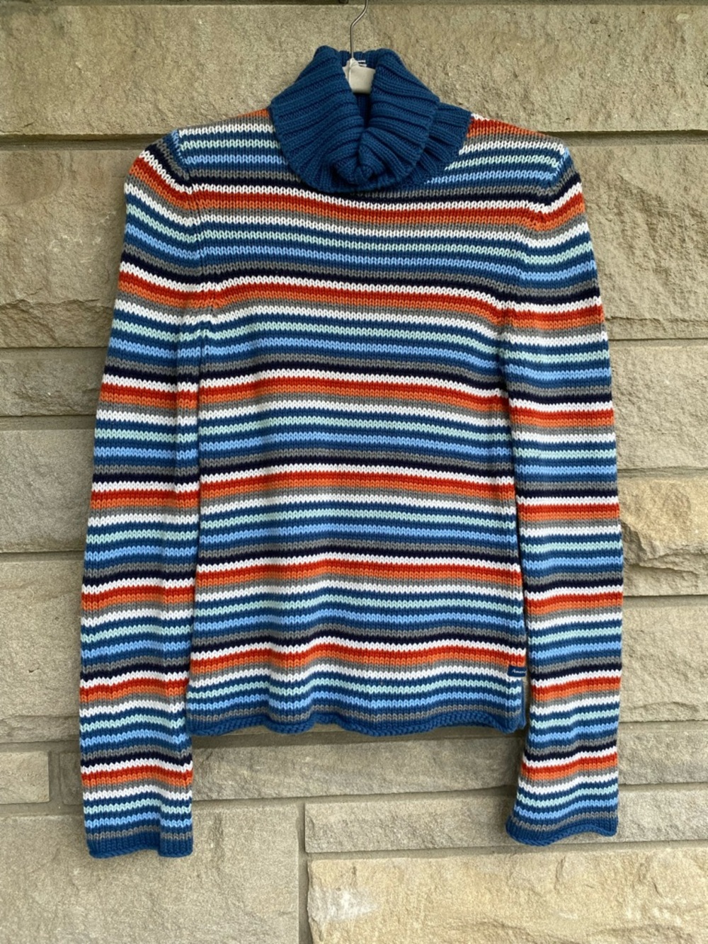 Vtg Y2K American Eagle Colorful Striped Thick Knit Turtleneck Retro Eclectic M